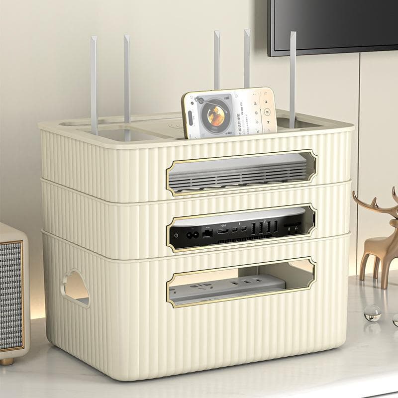 Organisateur de Routeur Wifi Étagères pour Décodeur TV Rangement de Câbles avec Prises Placement de Chat Optique Sans Fil blanc