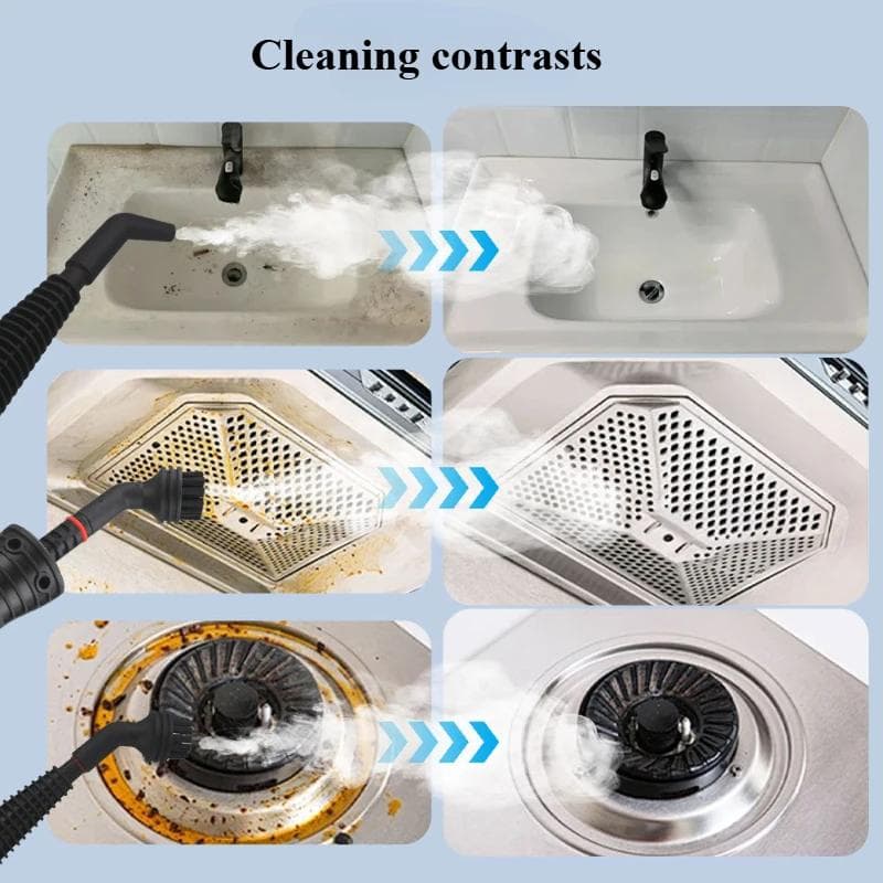 Nettoyeur Vapeur à Main 1050W Haute Température Pressurisé avec 9 Accessoires Cuisine Hotte Désinfection & Nettoyage Vapeur blanc cassé
