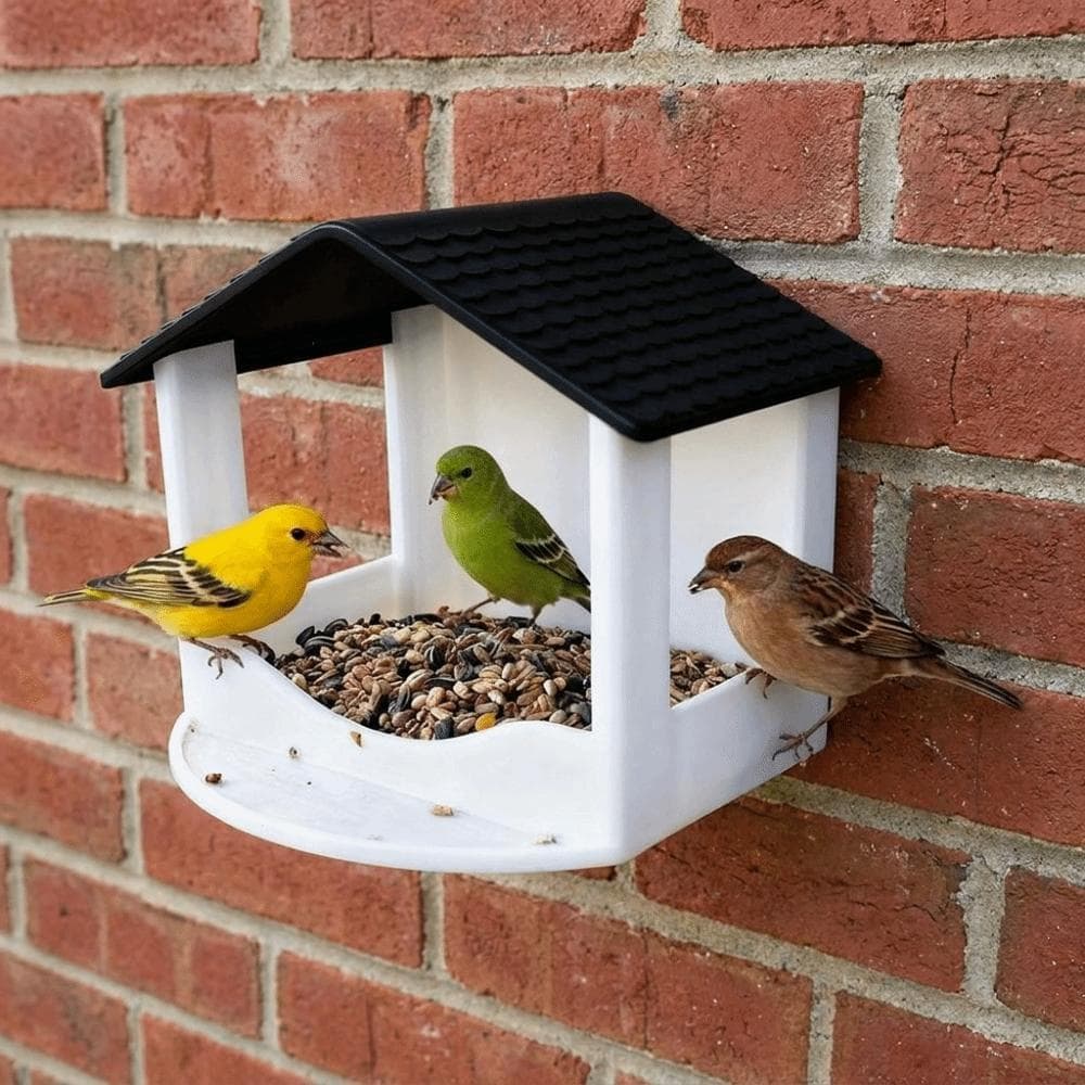 Mangeoire à oiseaux murale étanche Forme de maison Contenant de nourriture pour oiseaux Station d'alimentation pour oiseaux Jardin gris