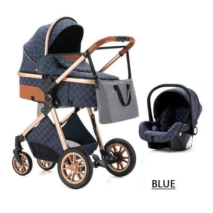 BAZARLAND30 Poussette 3 en 1 Bébé Combinée Siège-Auto Nacelle Trio Réversible Réglable Haute Qualité Roues increvables Canne BLEU. bleu