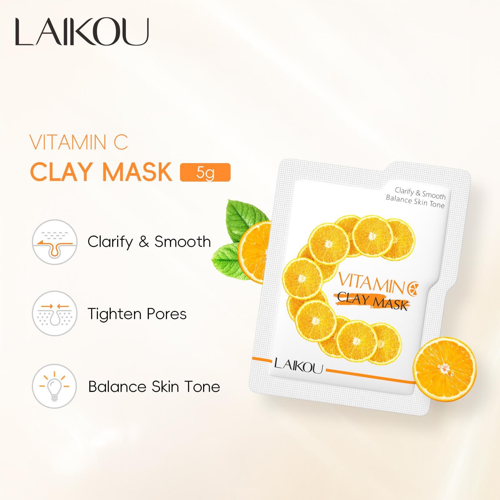 LAIKOU 10 Pièces/20 Pièces/30 Pièces de Masque Facial à l'Argile Vitamine C, Riche en Vitamine C, Nettoie les Pores, Hydrate la Peau, Convient à