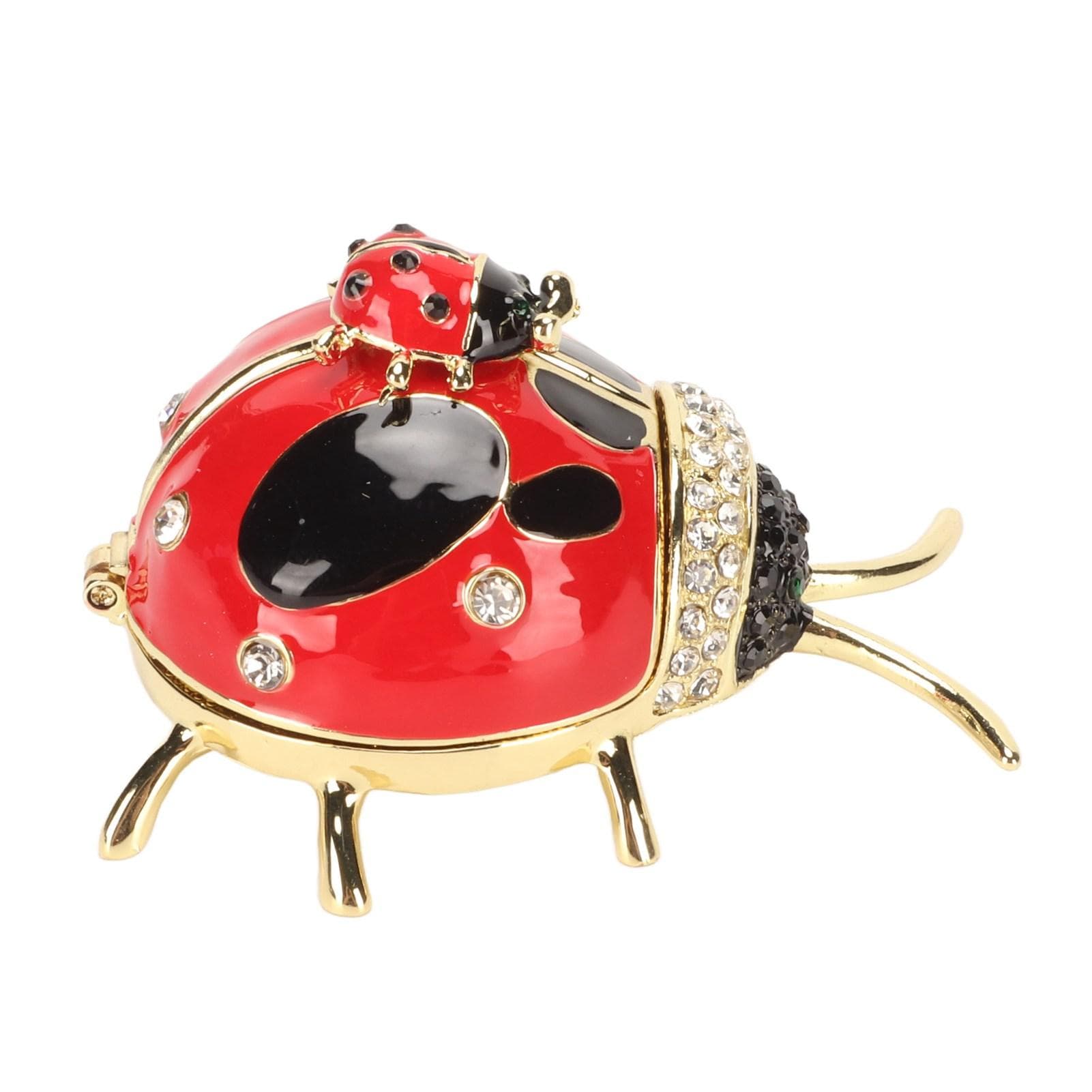 Boîte à Bijoux Coccinelle Émail Rouge Cristal Peint à la Main Rangement Bijoux Bagues Boucles d'Oreilles