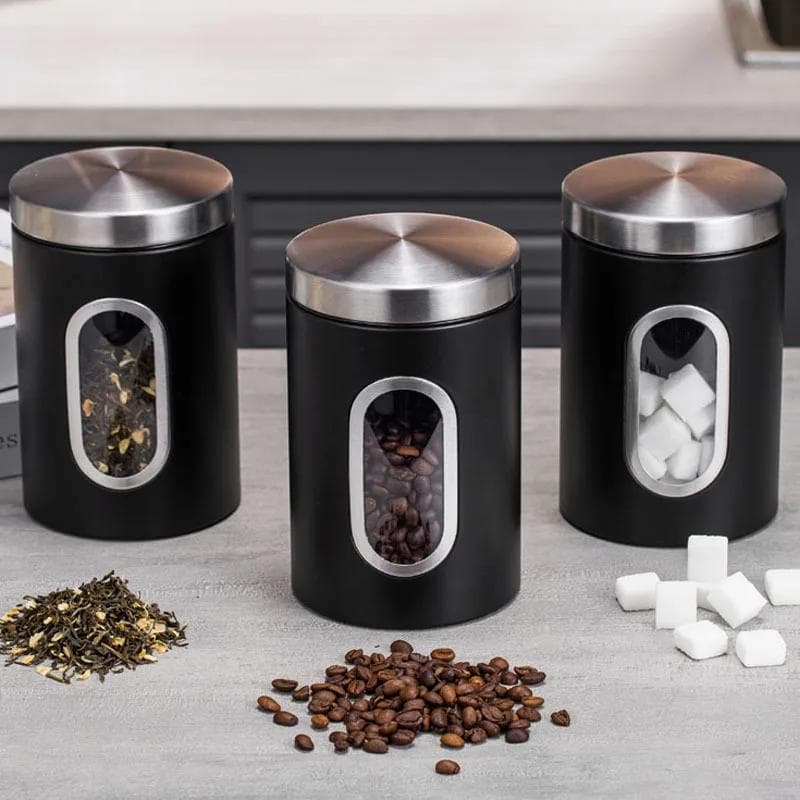 Bocal de Rangement pour Grains de Café en Acier Inoxydable Bonbons, Thé, Épices Bocal de Rangement Hermétique avec Fenêtre Visuelle et Couvercle