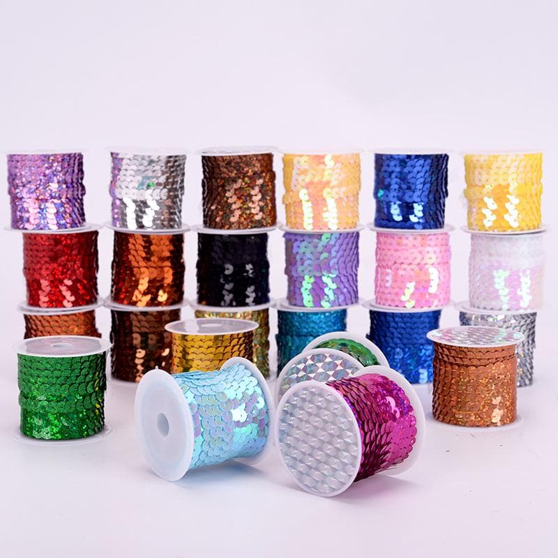 Paillettes plates de haute qualité à la mode 6 mm 5 mètres de bordure en dentelle à coudre sur l'artisanat bande de garniture multicolore costume