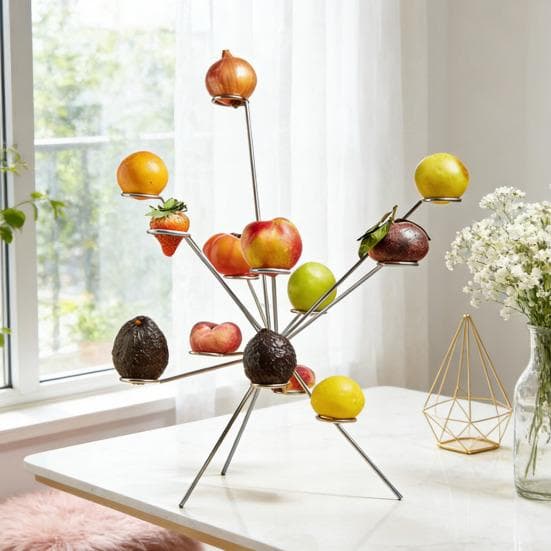 Bol à Fruits Explosant Art Présentoir Flottant pour Fruits Ventilation Complète à 360 Degrés Garde Frais Sculpture Métallique pour Table de