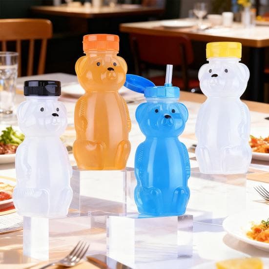Tasse à paille 230 ml Forme d'ours Tasse à boire sans danger pour les enfants avec couvercle de sécurité Pailles Anti-fuite Tasse à secouer pour