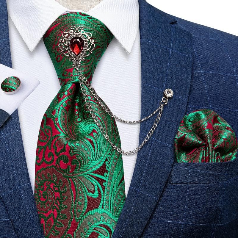 Cravate Paisley pour hommes, ensemble de boutons de manchette Hanky ​​en soie avec anneau de cravate, broche de chaîne pour fête de mariage cm