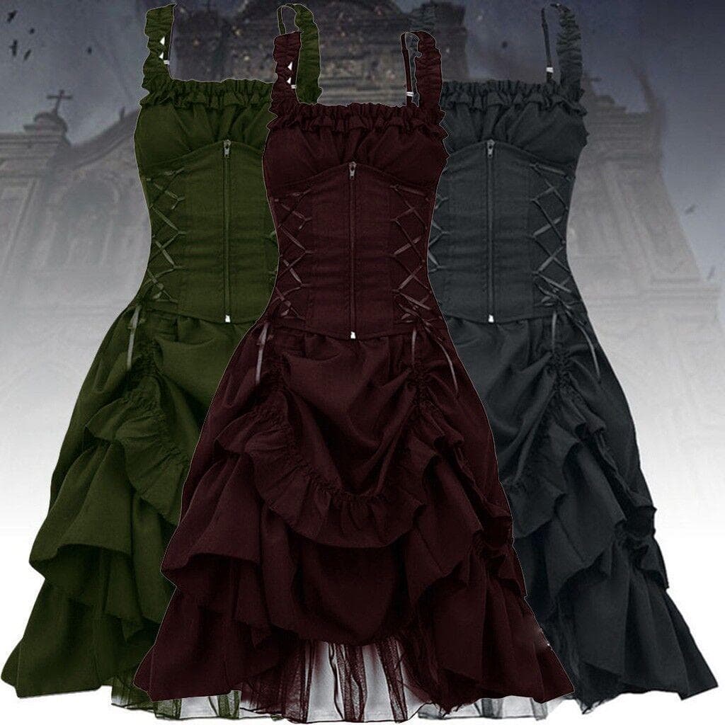 Robe gothique victorienne pour femmes, rétro, Lolita, palais, cour, princesse, Halloween, Punk, Cosplay, longue robe d'été cm vert