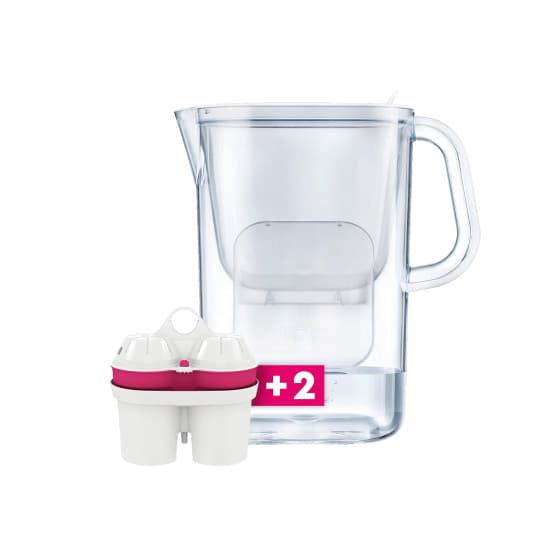 BWT AQUAlizer Baselight carafe filtrante avec minuterie électronique, 2,6 l – blanche + 2 cartouches au magnésium