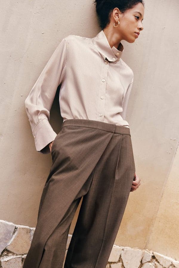 LILYSILK Unisex Twill Oversized Elegant Silk Shirt Chemise Marron Taille L