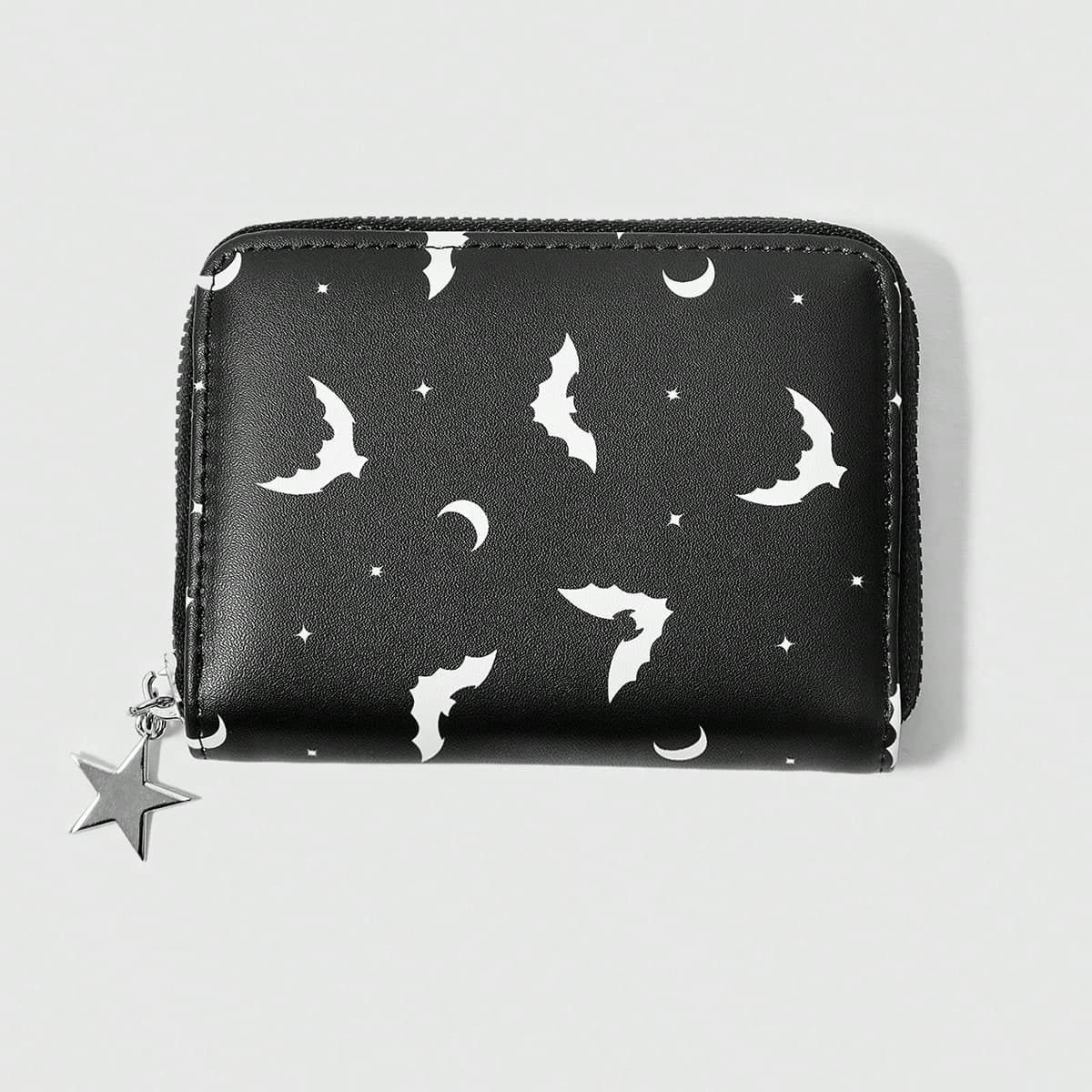 Portefeuille compact imprimé de chauve-souris gothique sombre, Halloween