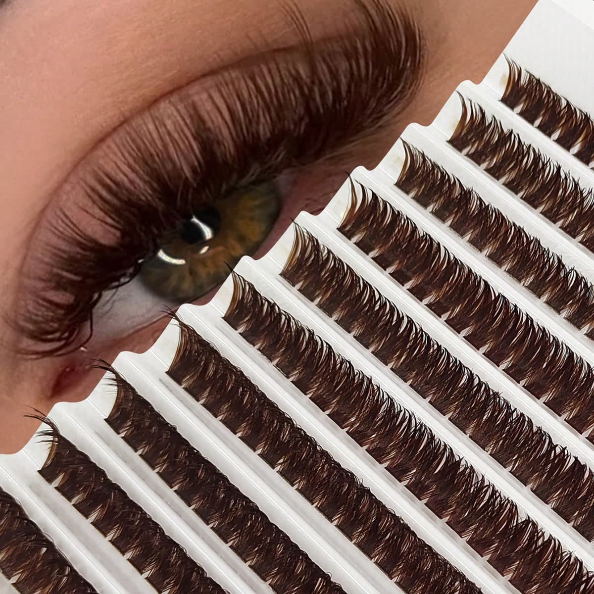200 pièces Faux-cils en grappe D-Curl 80D de couleur marron, faux-cils marron ébouriffés, faux-cils frisés épais, maquillage marron naturel,