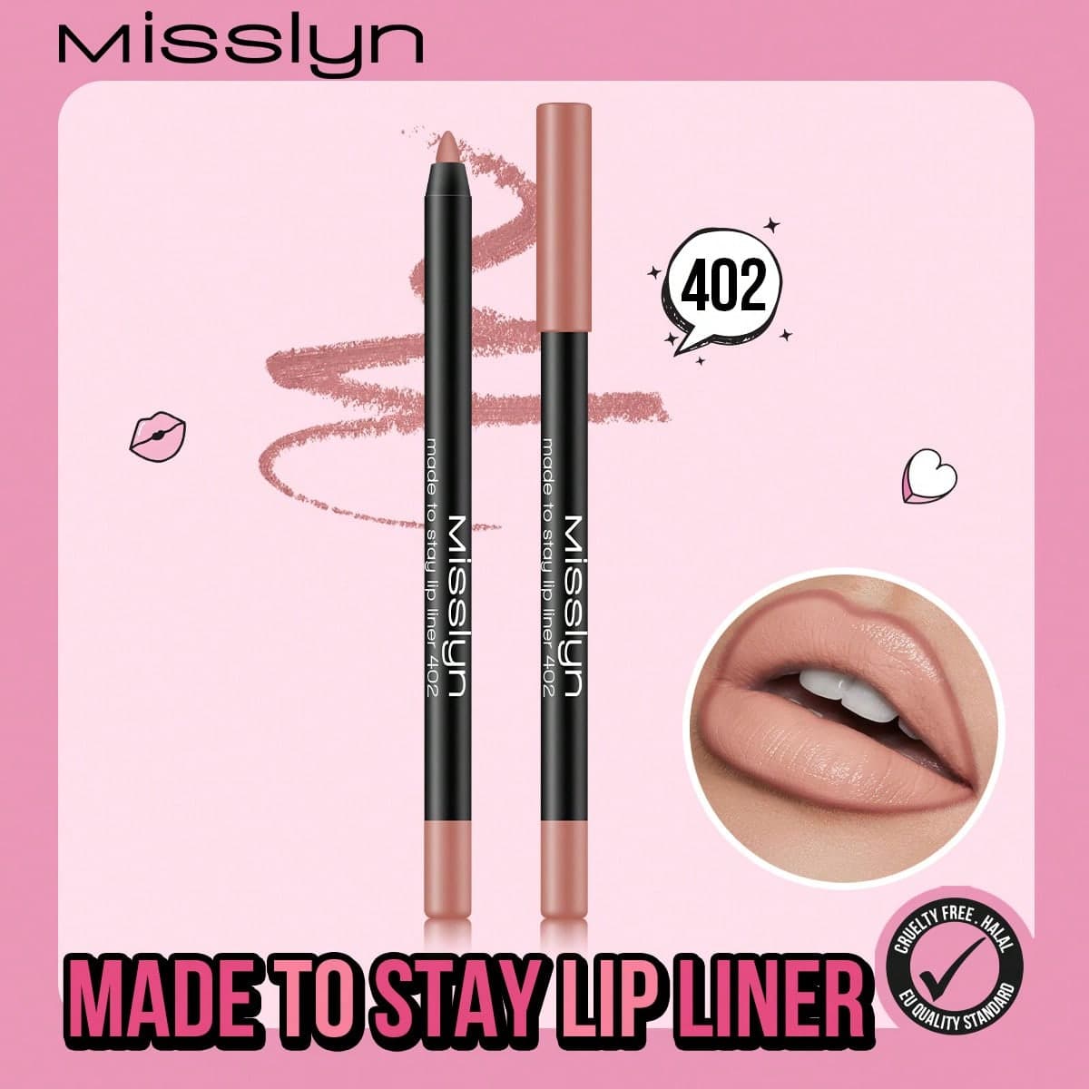 MISSLYN 1 pièce Crayon à lèvres Made To Stay, Crayon à lèvres affûtable, Maquillage à lèvres mat hautement pigmenté, Finition normale lisse