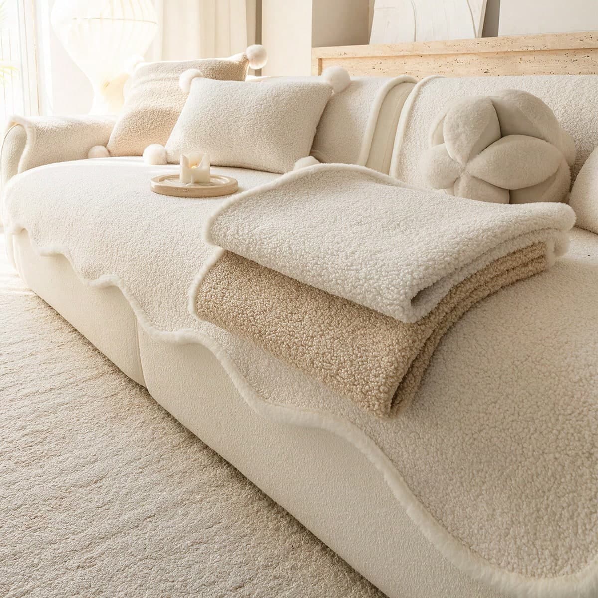 1 pièce Épais Housse de canapé en peluche, Coussin de canapé jacquard pour l'automne/l'hiver, Doux et chaud, Adapté aux animaux de compagnie,