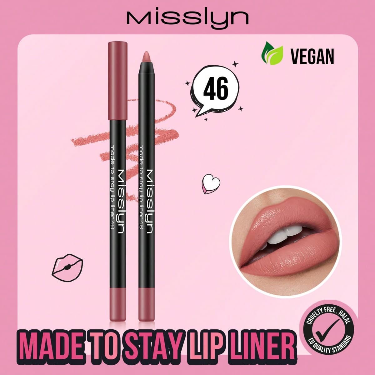MISSLYN 1 pièce Crayon à lèvres Made To Stay, Crayon à lèvres affutable, Maquillage à lèvres mat hautement pigmenté, Finition naturelle lisse