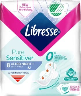 Libresse Pure Sensitive absorbant de nuit, 8 pièces