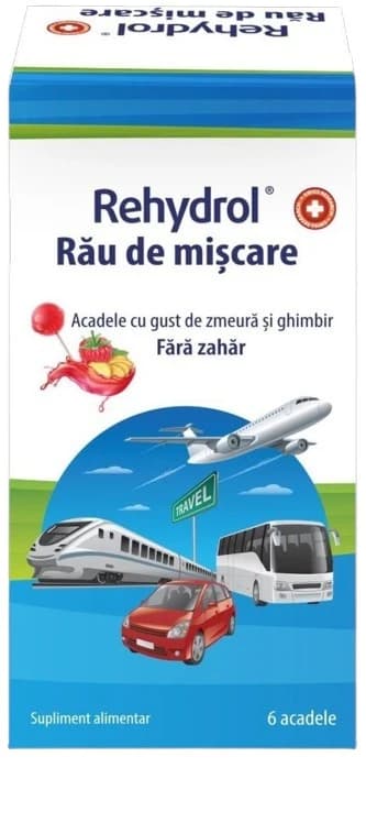 Rehydrol mal des transports sucettes sans sucre aromatisées à la framboise, 6 sucettes, MBA Pharma