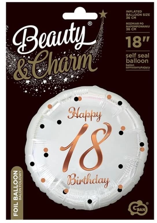 Ballon de baudruche Happy Birthday 18, blanc, 1 pc