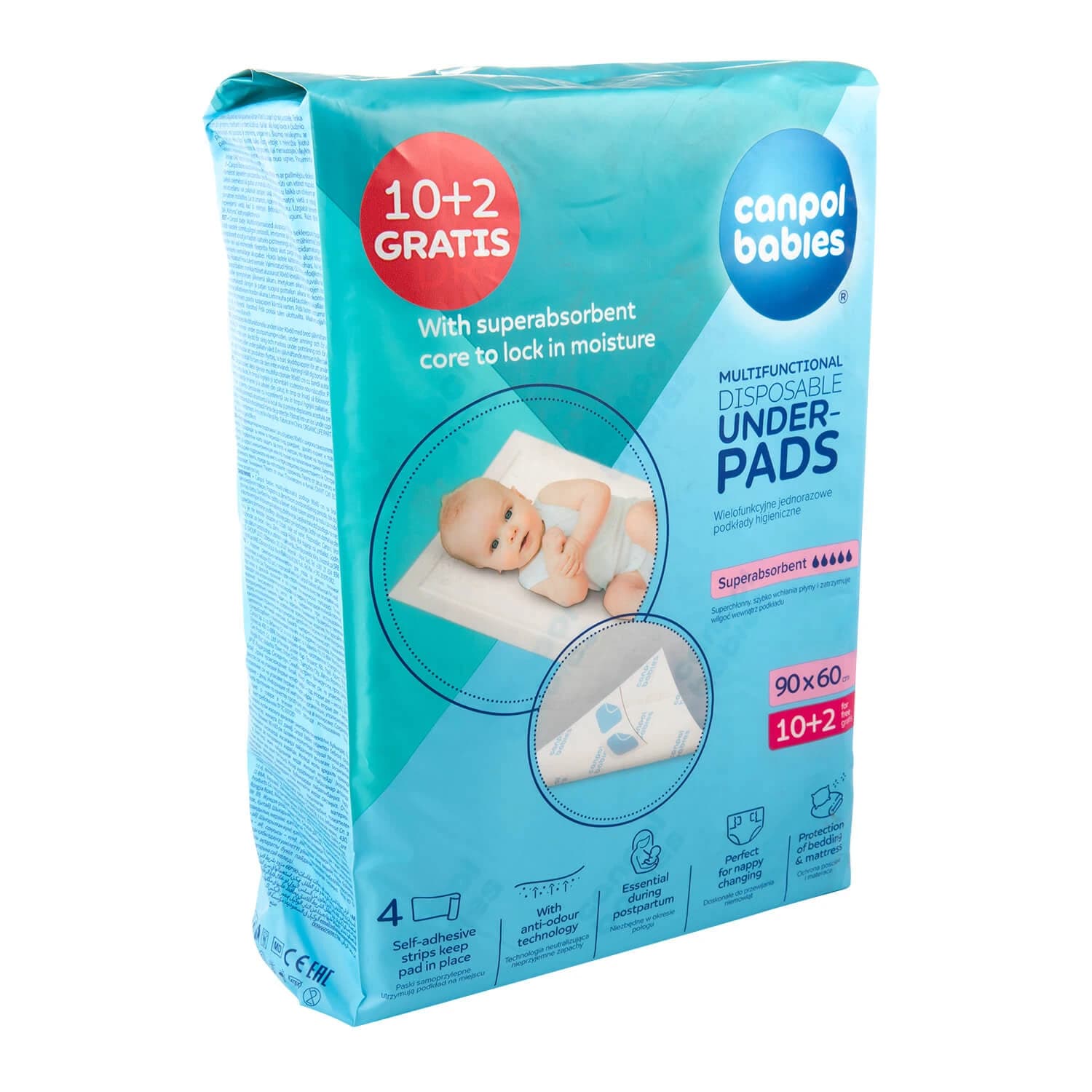 Canpol Babies, serviettes hygiéniques jetables multi-usages, super absorbantes, 90 cm x 60 cm, 10 pièces + 2 pièces gratuites view 2