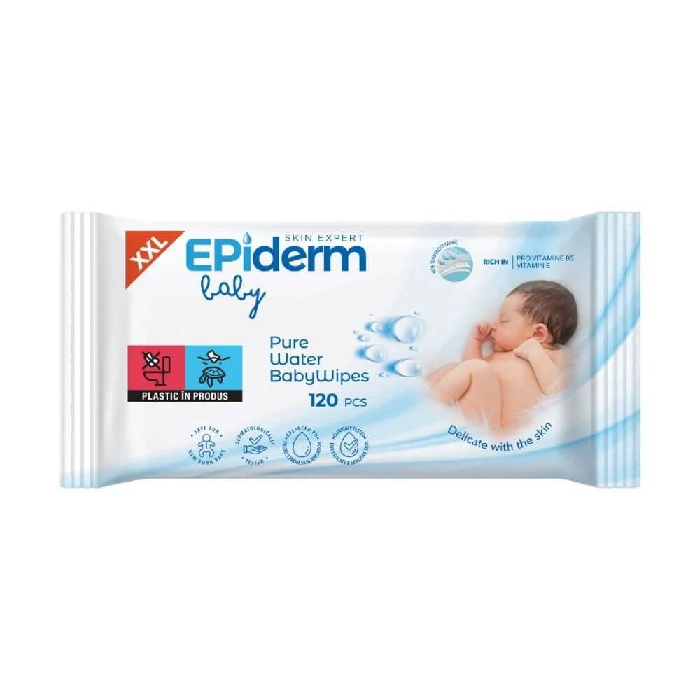 Lingettes pour bébé à l'eau pure, 120 pièces, Epiderm