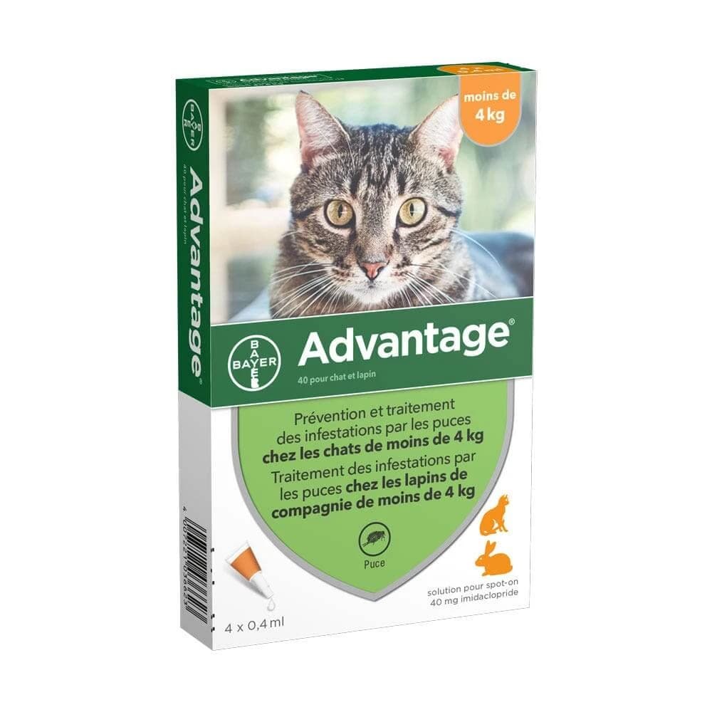 Advantage Solution 40 mg Pour Spot On Pour Chats Et Lapins De Moins de 4kg 4 x 0,4ml