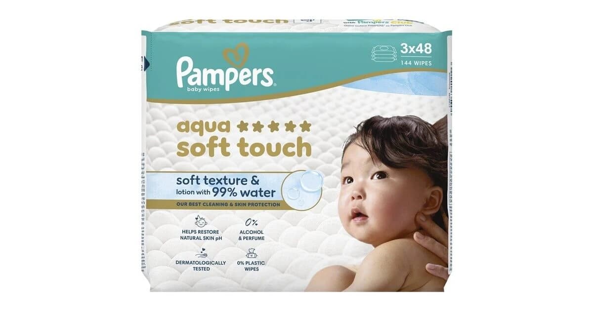 PAMPERS Lingettes Baby Aqua Soft Touch (3 paquets de 48 pièces) 144 pièces