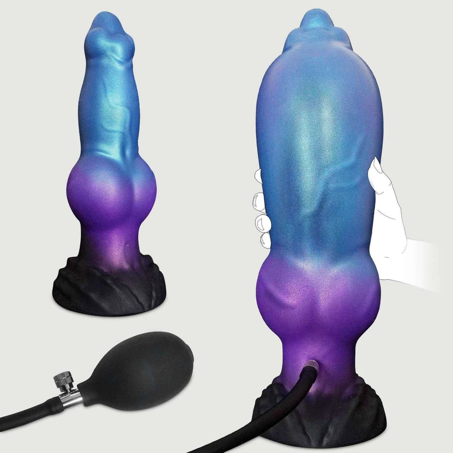 Gode monstre gonflable en silicone avec ventouse 21 x 6,4 cm - Bleu