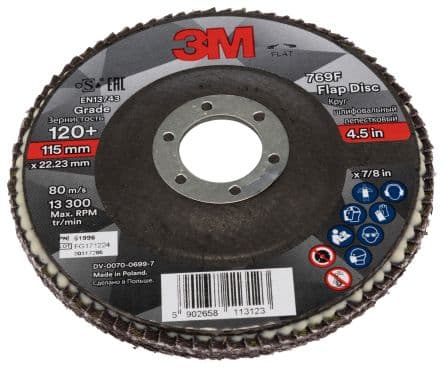3M Disque de ponçage 769F Aluminium oxyde de zirconium, Ø 115 mm, Fin, Grain P120 10 Par lot