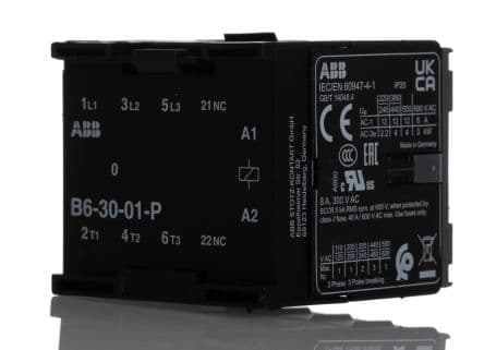 ABB Contacteur série B6 3P, 3 pôles, 4 KW, 3 NO, 20 A 127V Unité de contrôle, 240V