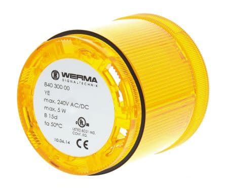 Werma Elément lumineux 840, Flash Jaune, 240V c.a. / V c.c. Filament c.a./c.c. Fixe IP54