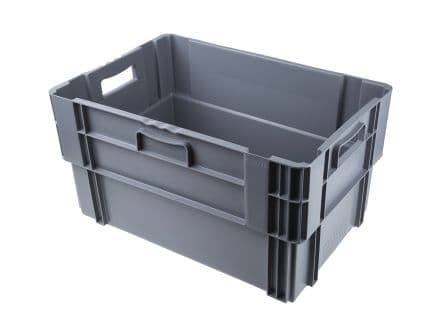 RS PRO Boîte de rangement 60L Gris en Polypropylène, 320 mm x 400mm x 600 mm