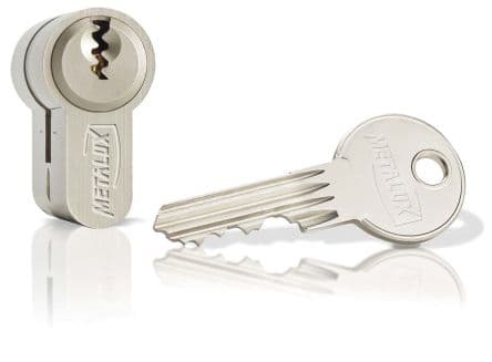 Dom Metalux Cylindre de serrure en Laiton Plaqué argent mat, Verrou 90 mm
