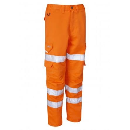 Leo Workwear Pantalon haute visibilité CL01-O, Orange Résistant aux taches, Etanche, Haute visibilité, taille 130 to 138