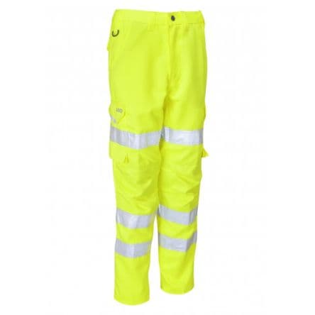 Leo Workwear Pantalon haute visibilité CL01-Y, Jaune Résistant aux taches, Haute visibilité, Etanche, taille 82 to 90 cm