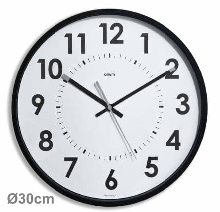 Orium Horloge Noir Analogique Mural Batterie, Ø 30 cm