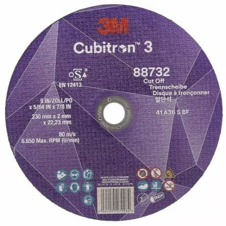 3M Disque à  tronçonner Cubitron Céramique, Ø 230 mm, Grain 36 x 2 mm