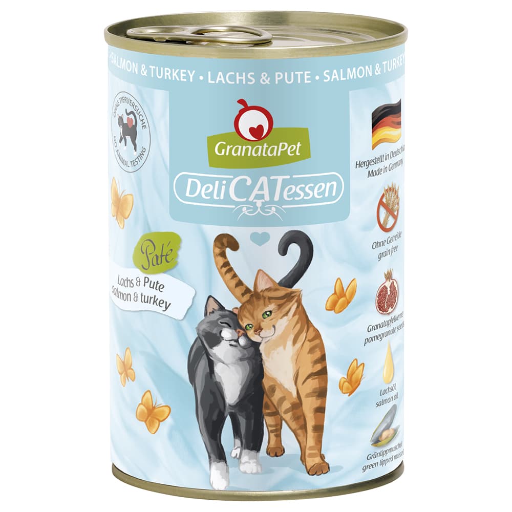 24x400g GranataPet DeliCatessen saumon, dinde - Pâtée pour chat