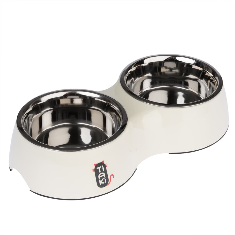Gamelle double TIAKI en mélamine pour chat - capacité : 2 x 800 mL, 16 cm de diamètre