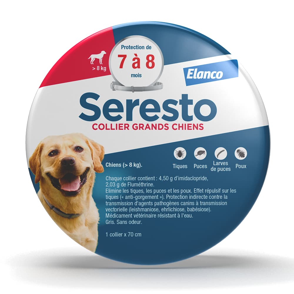 Seresto® Grand chien >8 kg 70cm - Collier antiparasitaire pour tiques, puces et poux