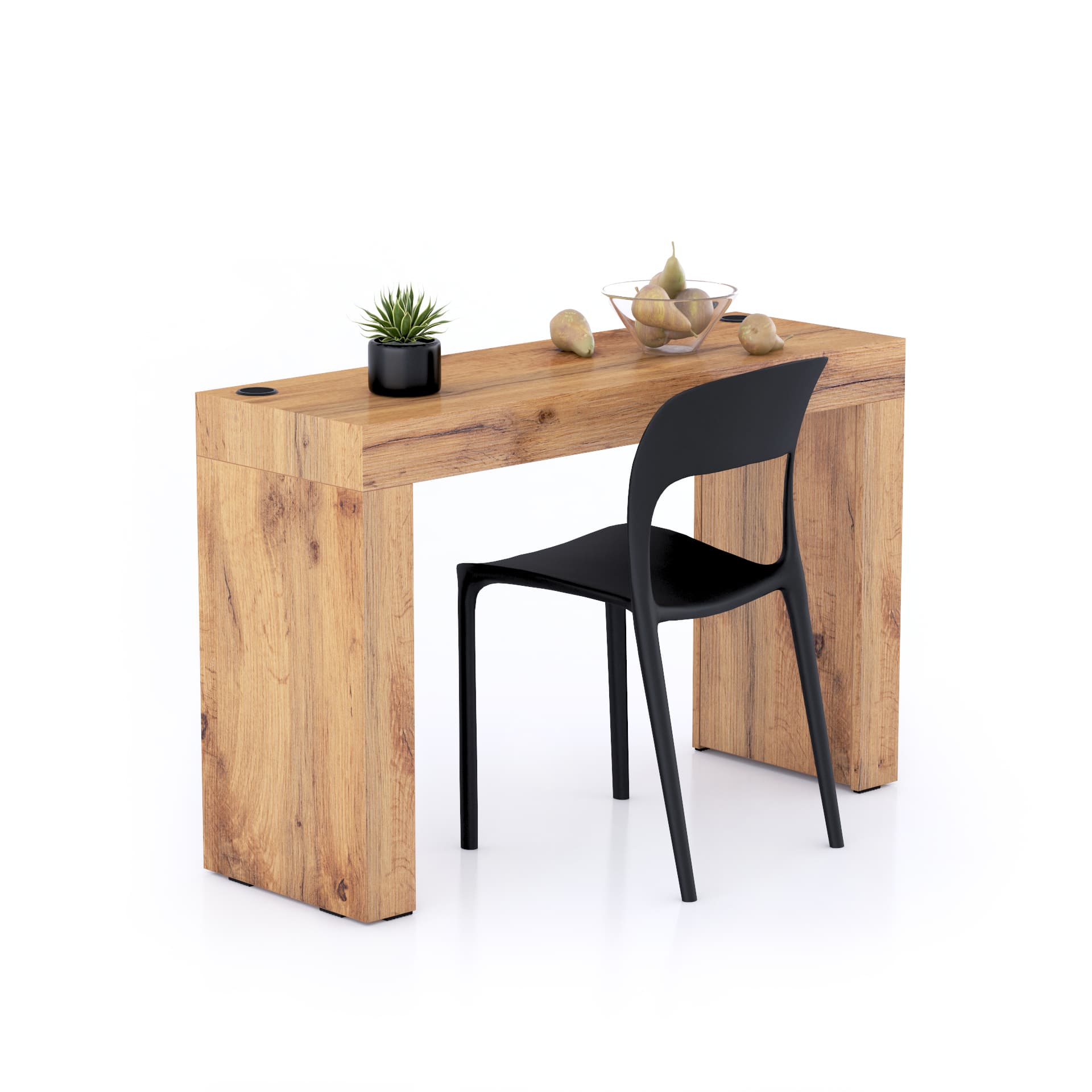 Table à manger Evolution 120x40, Bois Rustique avec 2 pieds et Chargeur Sans Fil