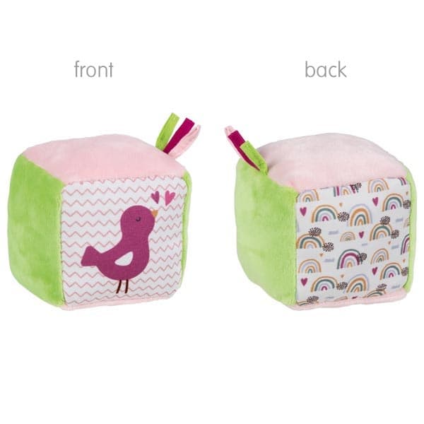 Goki Cube d'activité en tissu Oiseau/Arc-en-ciel
