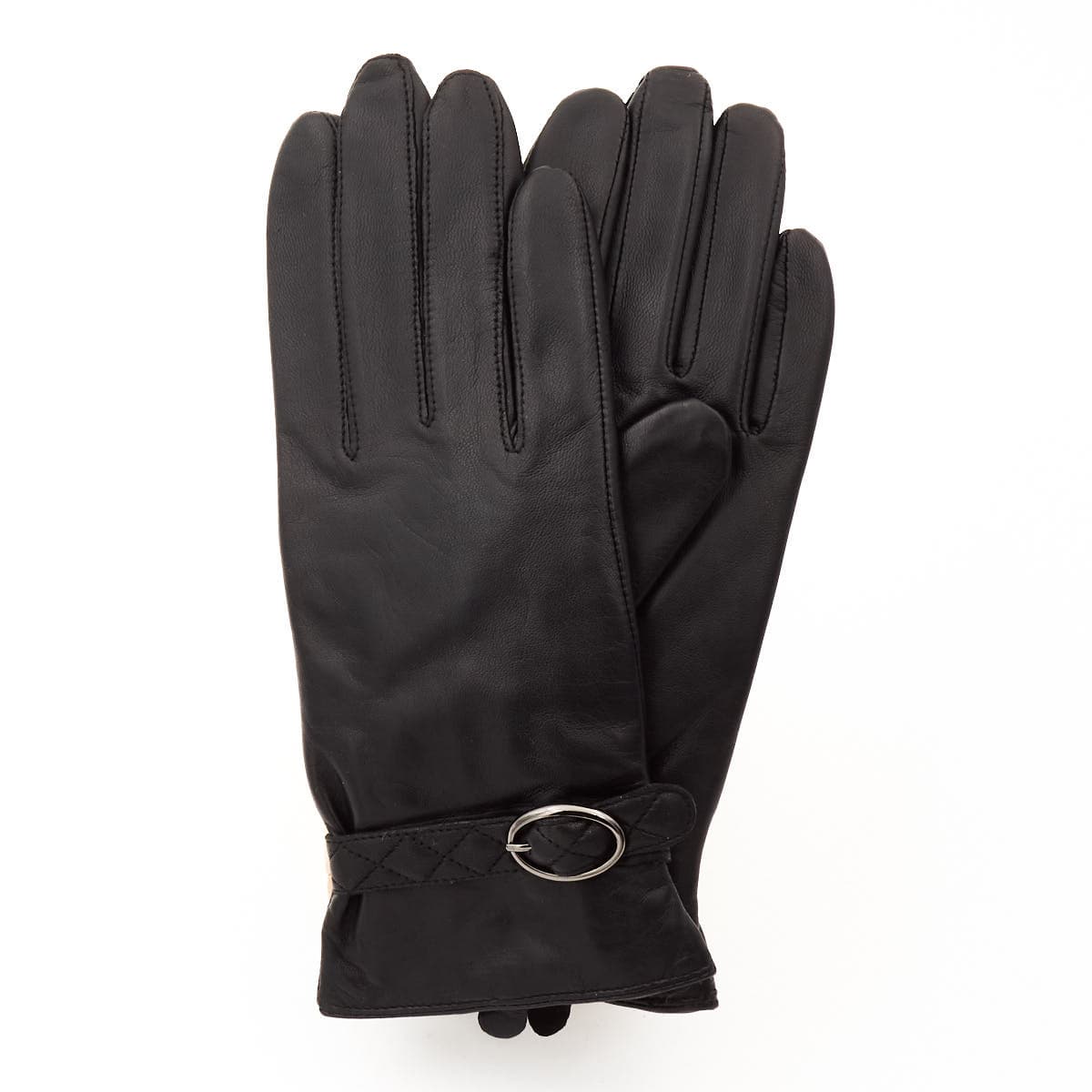 Leather gloves with buckle, black 8
