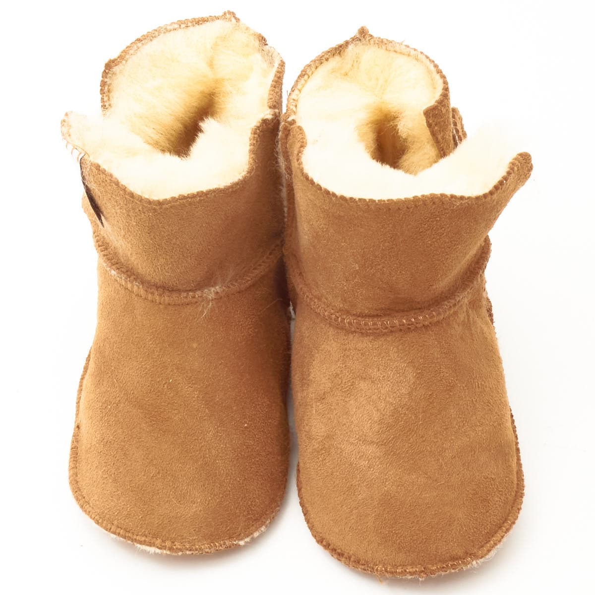 Baby slippers of sheep fur, camel 14cm