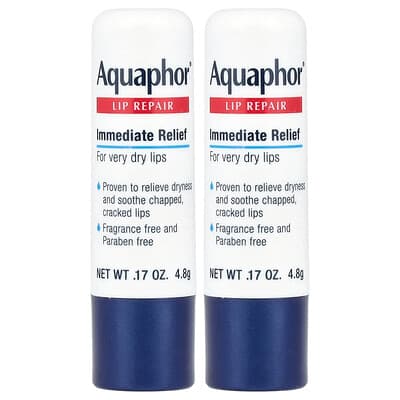 Aquaphor, Baume réparateur pour les lèvres, Soulagement immédiat, 2 sticks, 4,8 g pièce