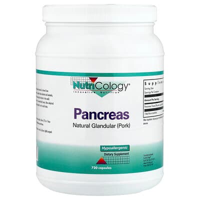Nutricology, Pancréas, Produit glandulaire naturel (porc), 720 capsules (425 mg par capsule)