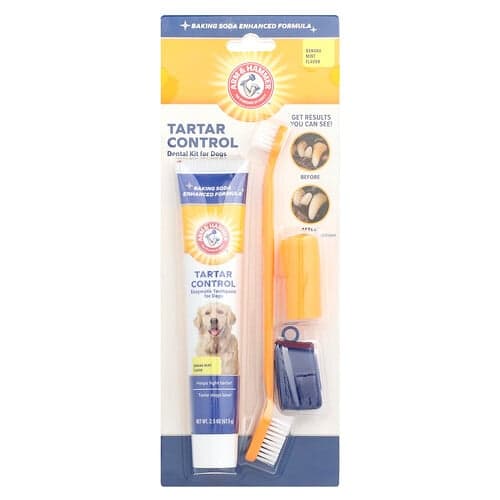 Arm & Hammer, Contrôle du tartre, Kit dentaire pour chiens, Banane et menthe, Kit de 4 pièces
