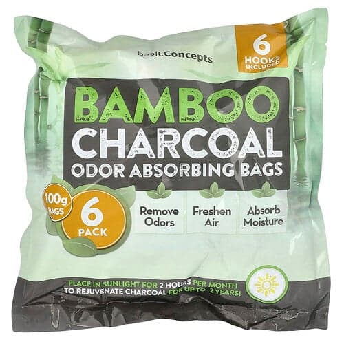 basicConcepts, Charbon de bambou, Sachets absorbeurs d'odeurs, 6 pièces