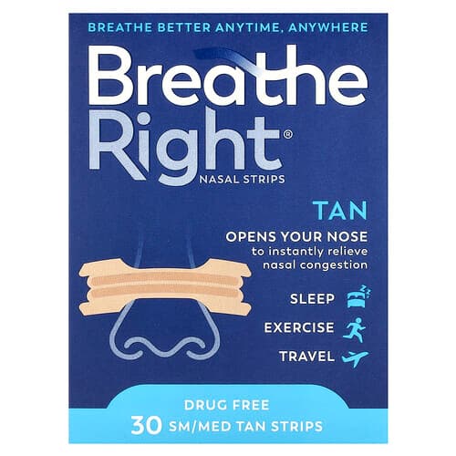 Breathe Right, Bandes nasales, Petites/moyennes, 30 bandes beiges