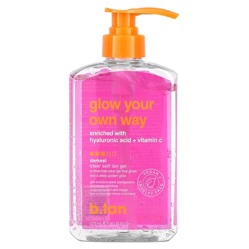 b.tan, Glow Your Own Way, Gel autobronzant transparent, Darkest, 473 ml