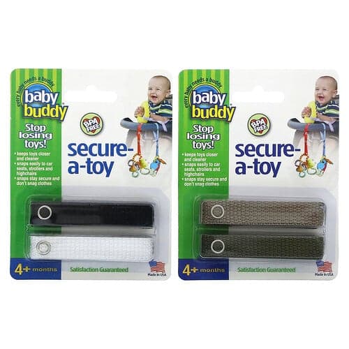 Baby Buddy, Secure-A-Toy, 4 mois et plus, Noir/blanc et beige/olive, 4 dragonnes